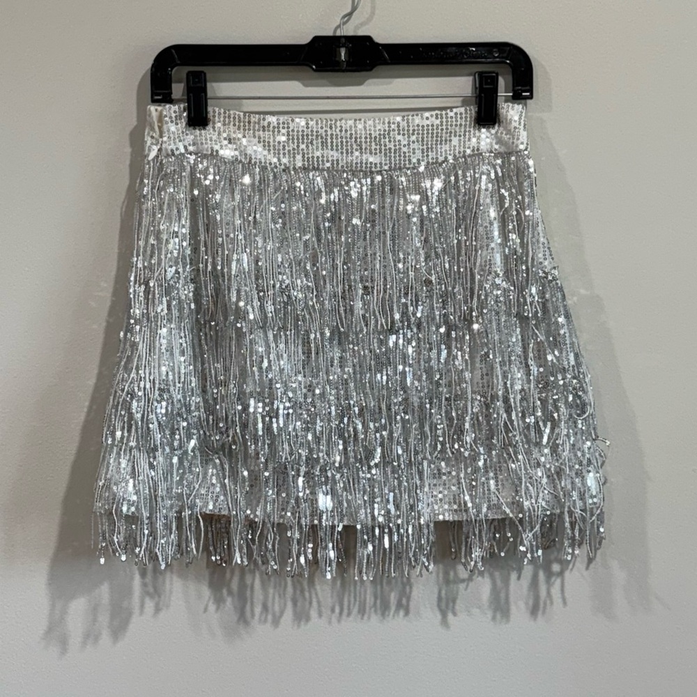 Silver Sequin Fringe Mini Skirt – Party / Holiday / Concert Outfit ✨